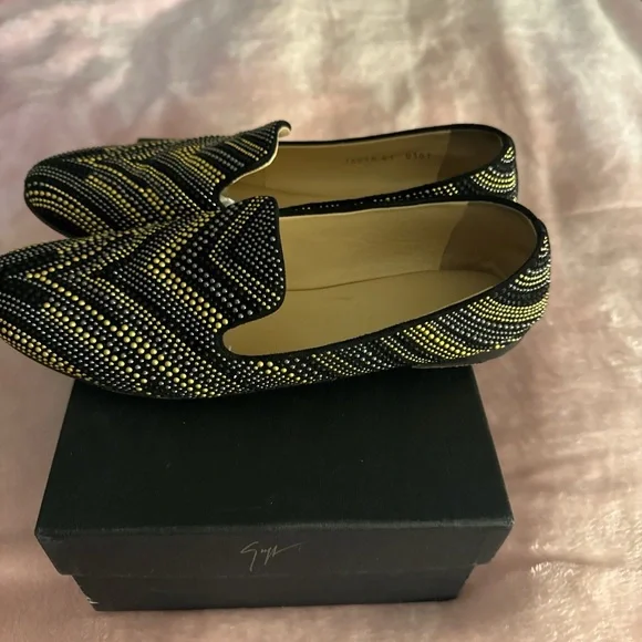 Black and Yellow Studded Women's Loafers - Picture 3 of 7